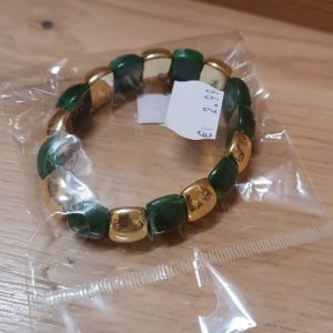 PULSERA ELASTICA VERDE Y DORADA